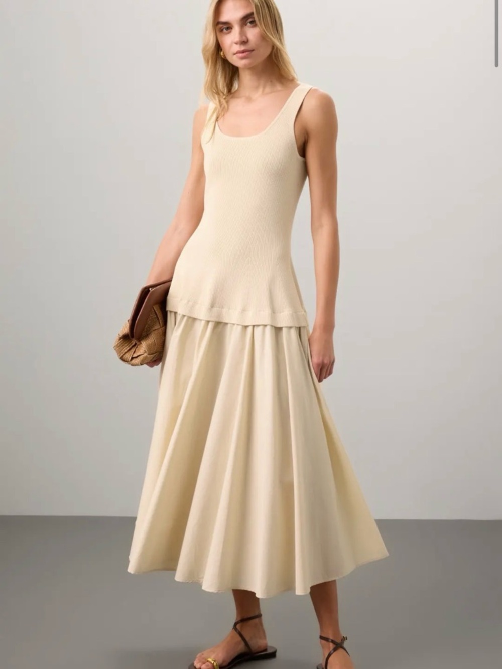 Jonathan Simkhai Cream Tank Top Midi Dress